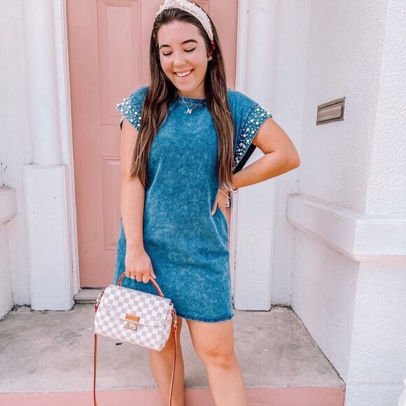 Pearl Accents Denim Dress - Picture 1 of 4